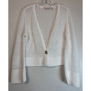 Soft Surroundings White Crochet Knit Button Front Cardigan Sweater M 2060